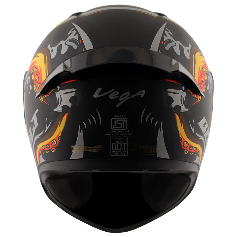 Vega Bolt Octopus Helmet - Dull Black Orange