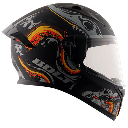 Vega Bolt Octopus Helmet - Dull Black Orange