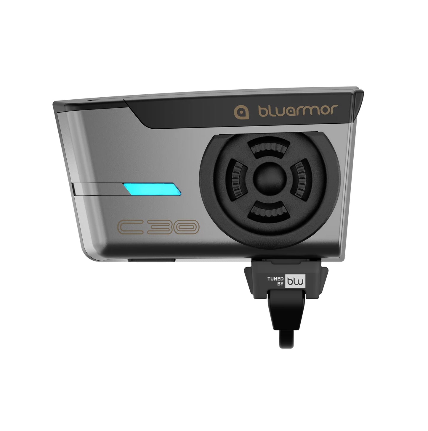 A BluArmor C30 Helmet Bluetooth Communication Device with black color. shop at: motorizzr.com