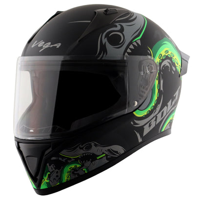 Vega Bolt Octopus Helmet - Dull Black Neon Green