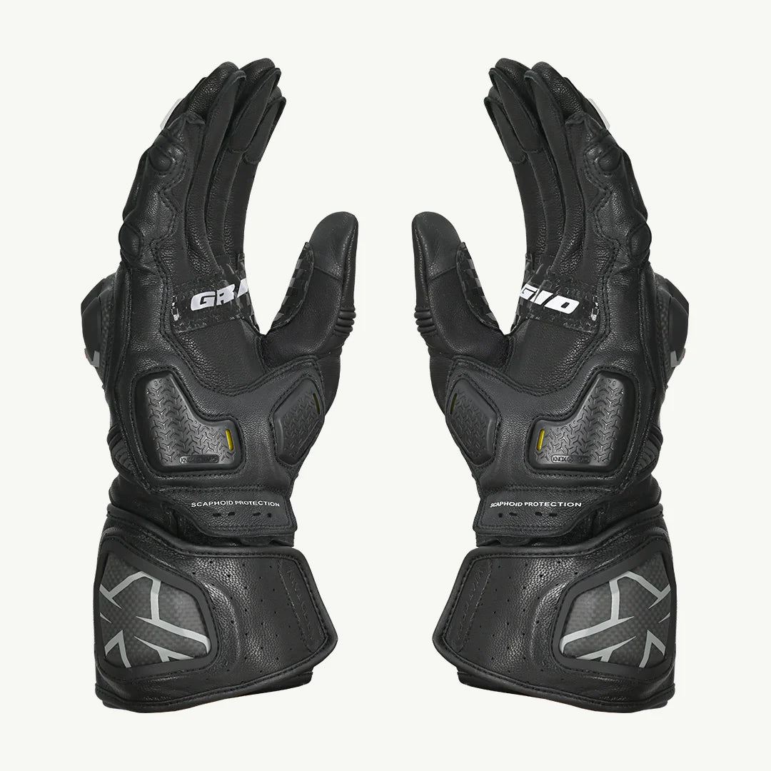 VIATERRA GRID MK3 – FULL GAUNTLET MOTORCYCLE RIDING GLOVES - BLACK RED WHITE