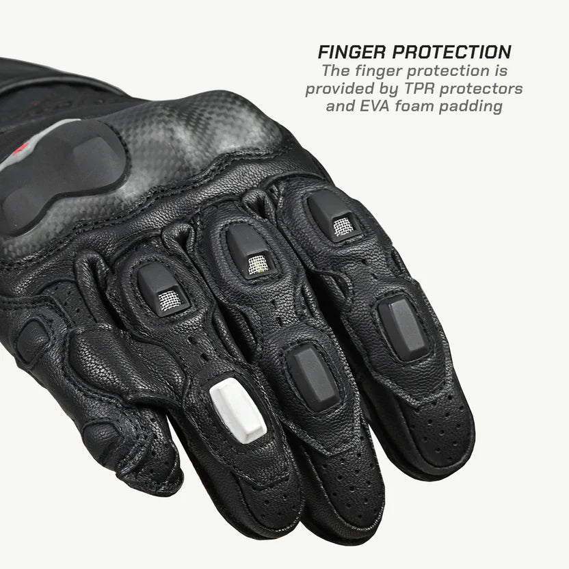 VIATERRA GRID MK3 – FULL GAUNTLET MOTORCYCLE RIDING GLOVES - BLACK RED WHITE