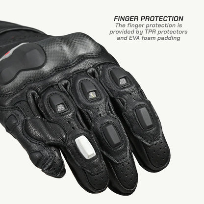 VIATERRA GRID MK3 – FULL GAUNTLET MOTORCYCLE RIDING GLOVES - BLACK RED WHITE