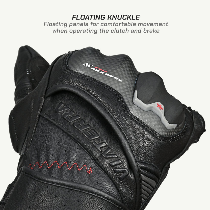 VIATERRA GRID MK3 – FULL GAUNTLET MOTORCYCLE RIDING GLOVES - BLACK RED WHITE