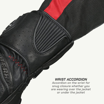 VIATERRA GRID MK3 – FULL GAUNTLET MOTORCYCLE RIDING GLOVES - BLACK RED WHITE