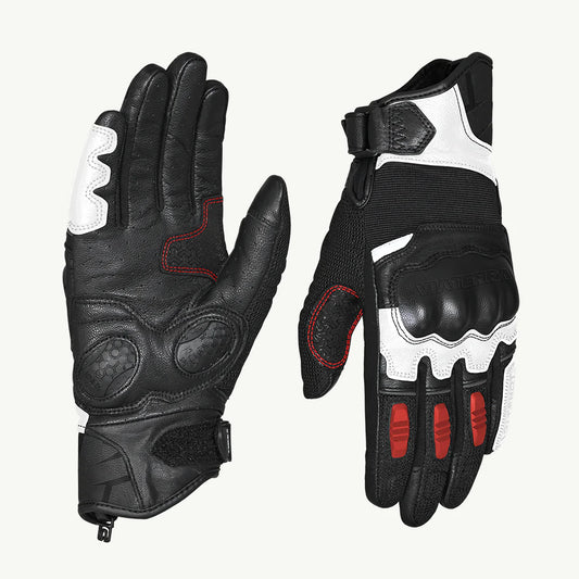 VIATERRA HOLESHOT – SHORT MOTORCYCLE RIDING GLOVES - BLACK WHITE