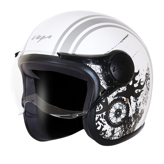 Vega Jet Old School W Visor Hemet - White Silver