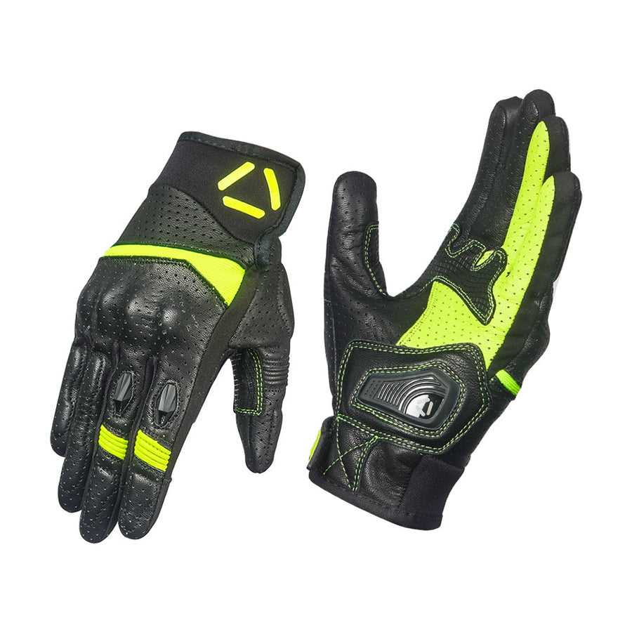 KORDA DRAG SHORT CUFF LEATHER RIDING GLOVES - FLUORESCENT YELOW