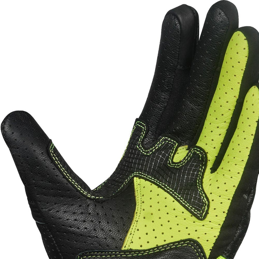 KORDA DRAG SHORT CUFF LEATHER RIDING GLOVES - FLUORESCENT YELOW