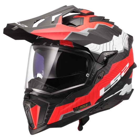 LS2 MX701 Explorer Carbon Trick Helmet - White Red