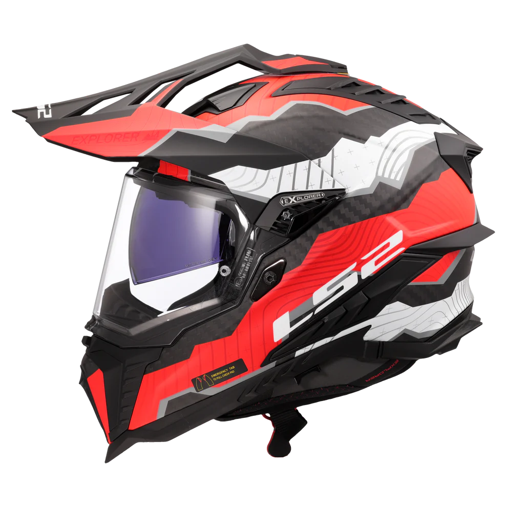 LS2 MX701 Explorer Carbon Trick Helmet - White Red