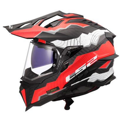 LS2 MX701 Explorer Carbon Trick Helmet - White Red
