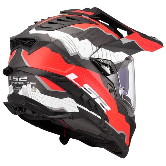 LS2 MX701 Explorer Carbon Trick Helmet - White Red