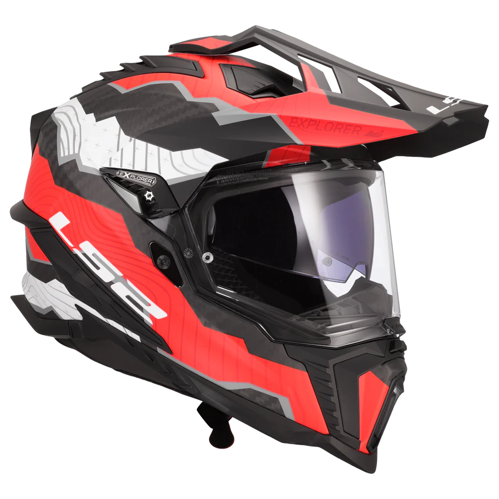 LS2 MX701 Explorer Carbon Trick Helmet - White Red