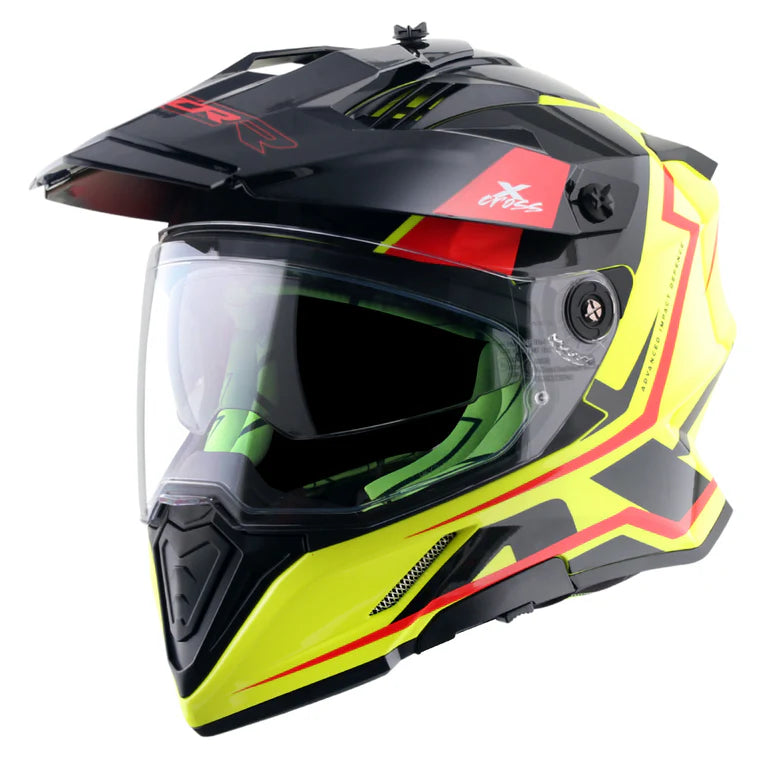 AXOR X-Cross Dual Visor Flagstaff Helmet - Neon Yellow Black