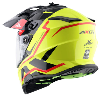 AXOR X-Cross Dual Visor Flagstaff Helmet - Neon Yellow Black