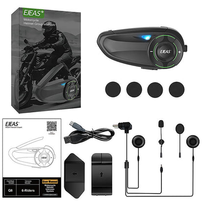 Motorcycle Helmet Bluetooth Intercom Ejeas Q8 - 2 to 6 Riders Group Talk Simultaneously
