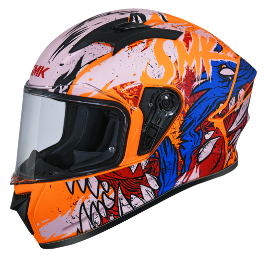 SMK STELLAR WAREWOLF HELMETS - GLOSS ORANGE WHITE RED