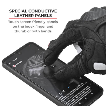 VIATERRA Shifter - Short Motorcycle Leather Riding Gloves - Black