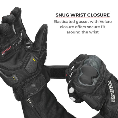 VIATERRA Shifter - Short Motorcycle Leather Riding Gloves - Black
