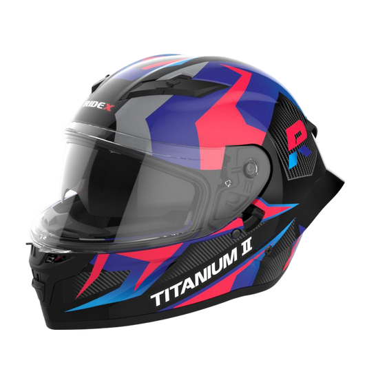 RIDEX Titanium G2 BLITZ motorcycle helmet with a sleek, aerodynamic design, featuring a glossy black finish, reinforced titanium shell, and aggressive styling. Includes a wide visor, ventilation vents, and padded interior for comfort and safety.
motorizzr