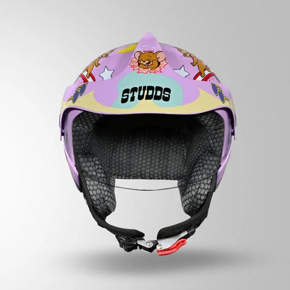 STUDDS MARSHALL KIDS TOM & JERRY EDITION HELMET - LAVENDER PINK & GREY / YELLOW