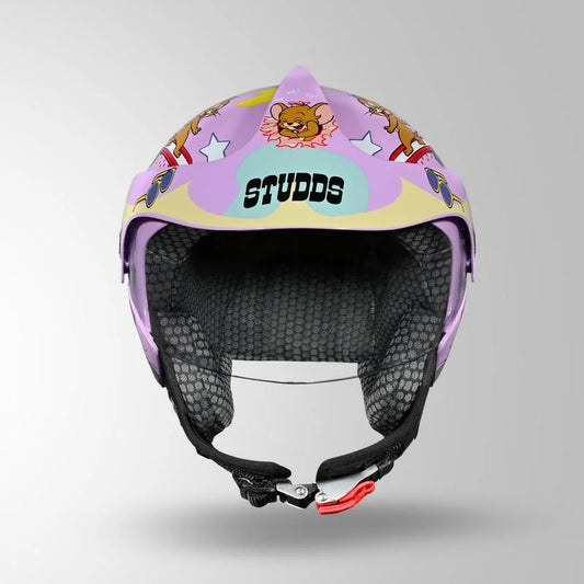 STUDDS MARSHALL KIDS TOM & JERRY EDITION HELMET - LAVENDER PINK & GREY / YELLOW