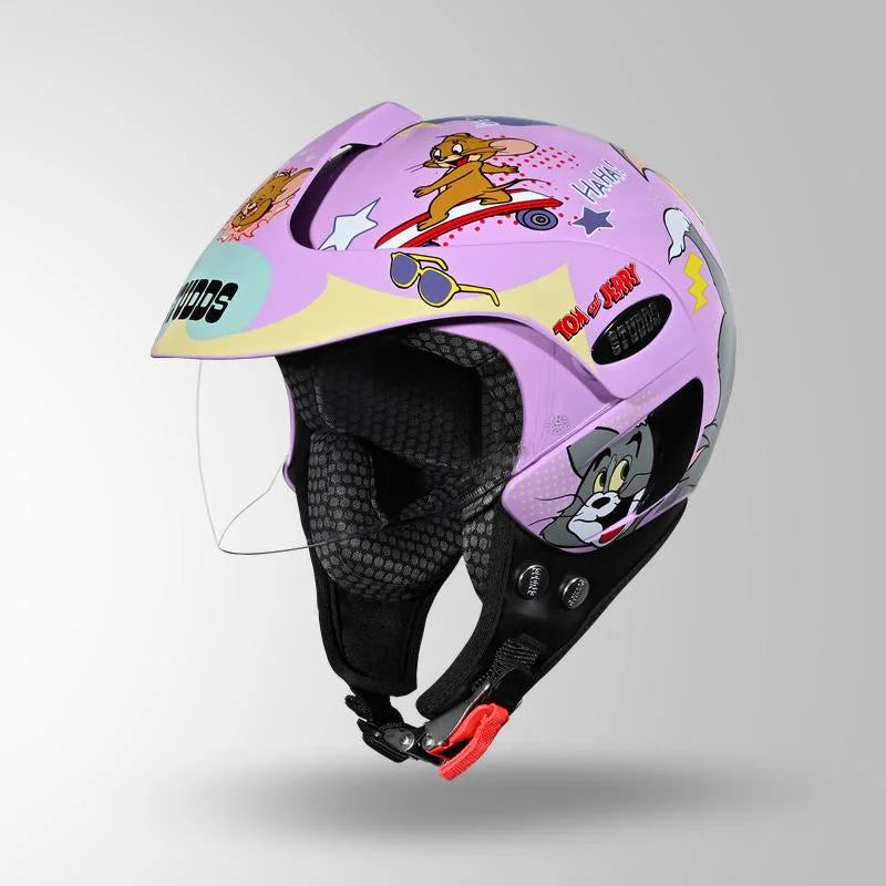 STUDDS MARSHALL KIDS TOM & JERRY EDITION HELMET - LAVENDER PINK & GREY / YELLOW