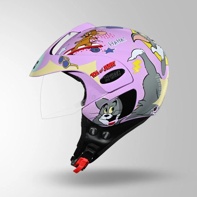 STUDDS MARSHALL KIDS TOM & JERRY EDITION HELMET - LAVENDER PINK & GREY / YELLOW