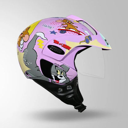 STUDDS MARSHALL KIDS TOM & JERRY EDITION HELMET - LAVENDER PINK & GREY / YELLOW