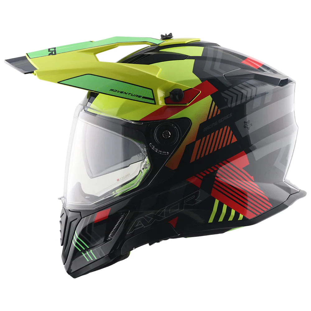 AXOR X-Cross Dual Visor Gambling Helmet - BLACK NEON YELLOW