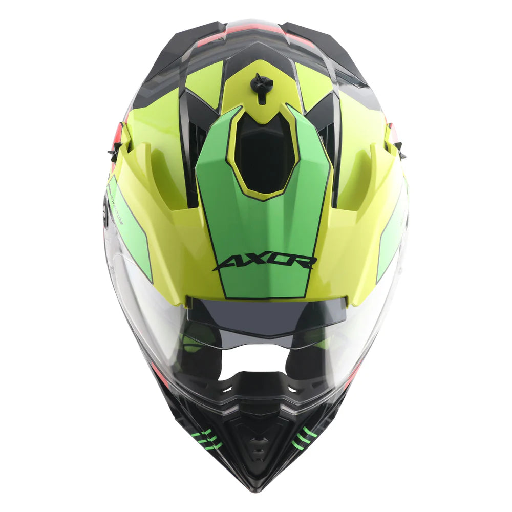AXOR X-Cross Dual Visor Gambling Helmet - BLACK NEON YELLOW